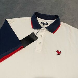 Bad Birdie Pique Polo Shirt Mens White Navy Golf Casual Embroidered